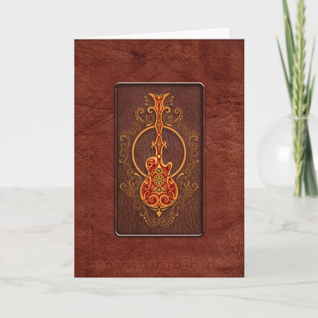 Intricate Red Leather Guitar Card (Front)