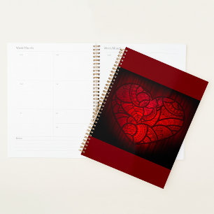 Intricate Red Mandala Heart Romantic Boho Pattern  Planner