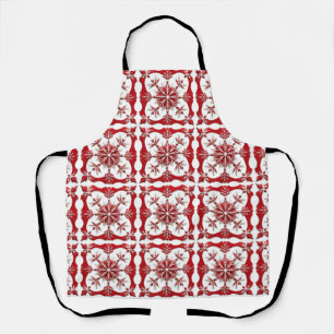 Intricate Red Snowflake Design Apron