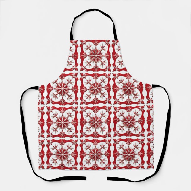 Intricate Red Snowflake Design  Apron (Front)
