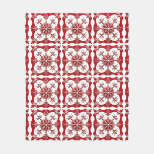 Intricate Red Snowflake Design Fleece Blanket