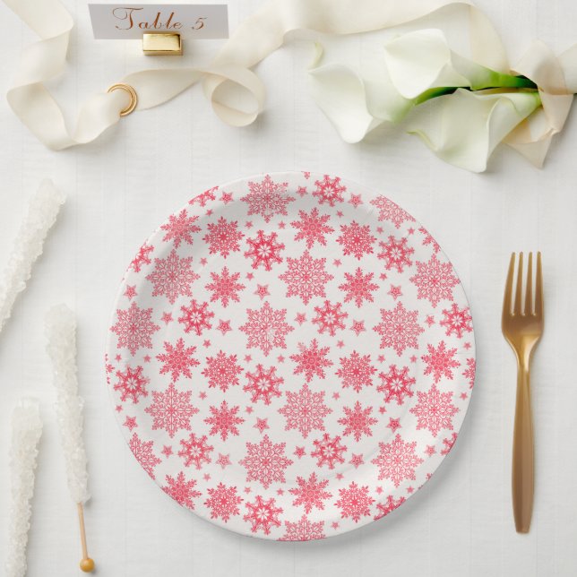 Intricate Red Snowflake Pattern Paper Plate (Wedding)