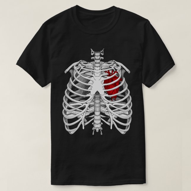 Intricate Ribcage and Heart Illustration T-Shirt (Design Front)