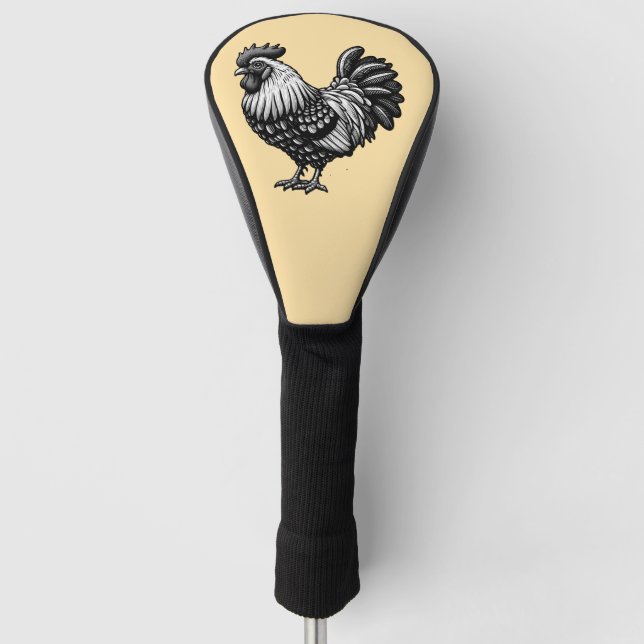 Intricate Rooster Illustration Golf Head Cover (Front)