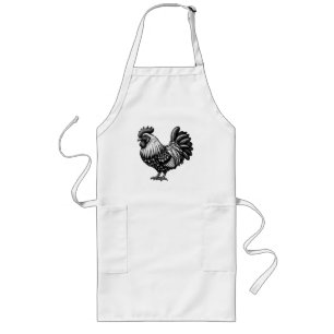 Intricate Rooster Illustration Long Apron
