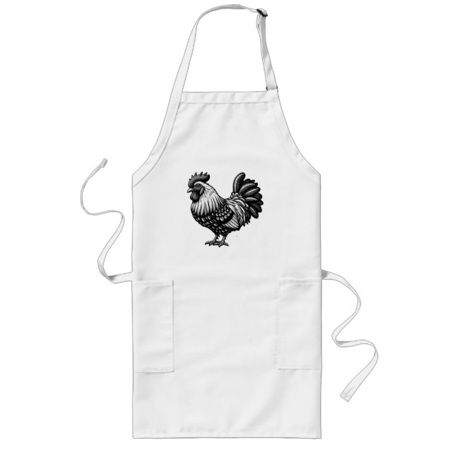 Intricate Rooster Illustration Long Apron (Front)
