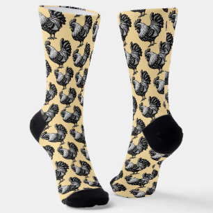 Intricate Rooster Illustration Socks