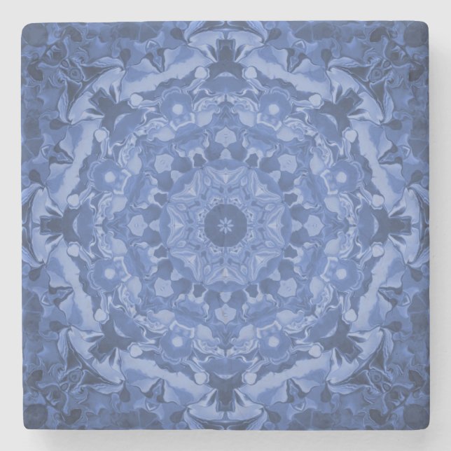 Intricate Royal Blue Kaleidoscope Stone Coaster (Front)