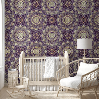 Intricate Royal Purple and Gold Mandala Pattern Wallpaper