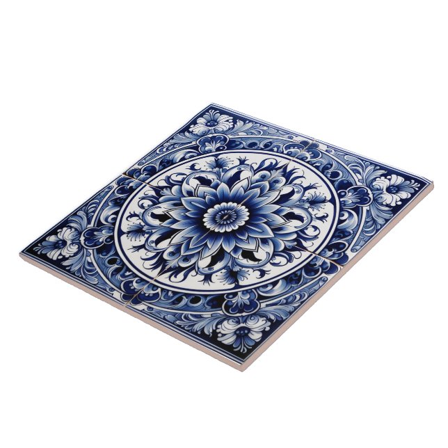 Intricate Rustic Indigo Azulejo Tiles (Side)