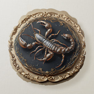 Intricate Scorpion Design with Ornate Accents Round Cushion