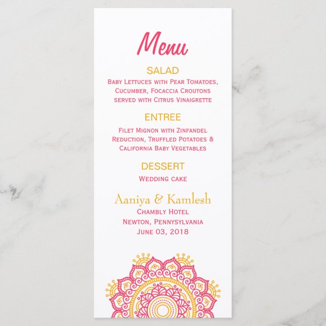 Intricate Setting Wedding Menu (Front)