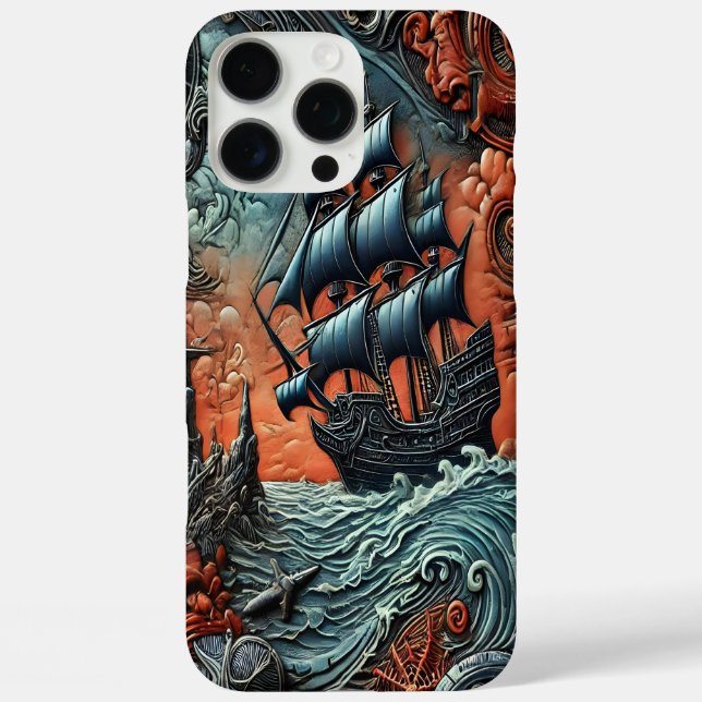 Intricate Ship Sailing Through a Wild Ocean Scene Case-Mate iPhone Case (Back)