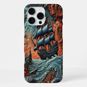 Intricate Ship Sailing Through a Wild Ocean Scene iPhone 16 Pro Max Case