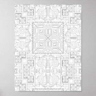 Intricate Square Motif Colouring Page Mosaic Grid Poster
