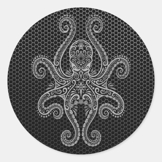 Intricate Steel Mesh Octopus Classic Round Sticker (Front)