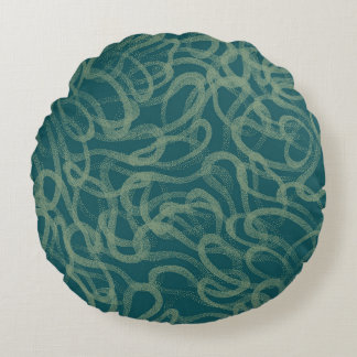 Intricate stippled texture, turquoise abstract pat round cushion