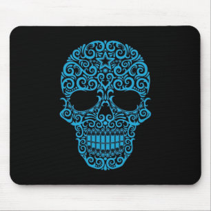 Intricate Sugar Skull – blue & black Mouse Mat