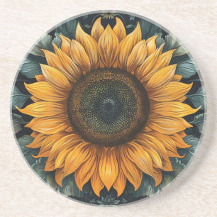 Intricate Sunflower Botanical Art Coaster