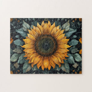 Intricate Sunflower Botanical Art Jigsaw Puzzle