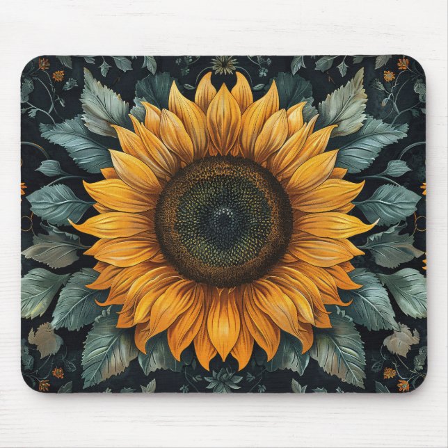 Intricate Sunflower Botanical Art Mouse Mat (Front)