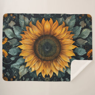 Intricate Sunflower Botanical Art Sherpa Blanket