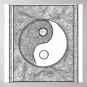 Intricate Symmetrical Colouring Page: Yin Yang  Poster
