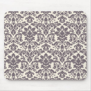 intricate taupe grey cream damask pattern mouse mat