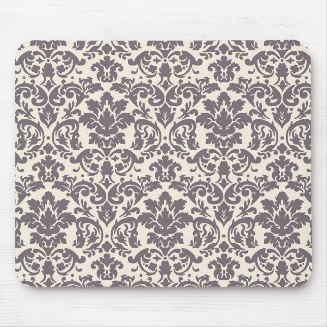 intricate taupe grey cream damask pattern mouse mat (Front)