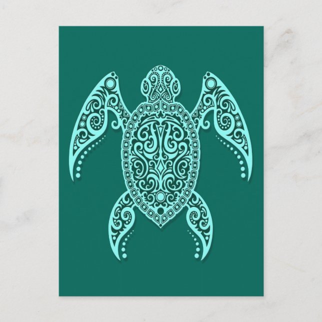 Intricate Teal Blue Sea Turtle Postcard (Front)