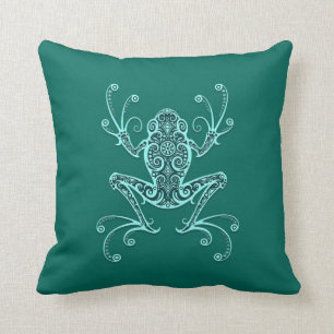 Intricate Teal Blue Tree Frog Cushion