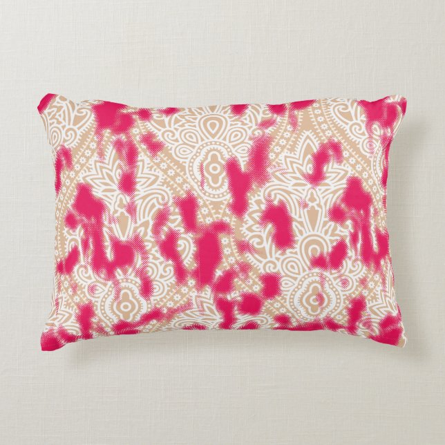 Intricate textile design featuring a rich pink pat decorative cushion (Front)