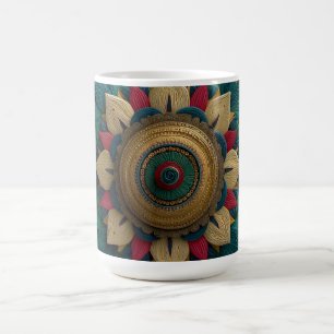 Intricate Textured Floral Mandala in Teal and Gold Coffee Mug