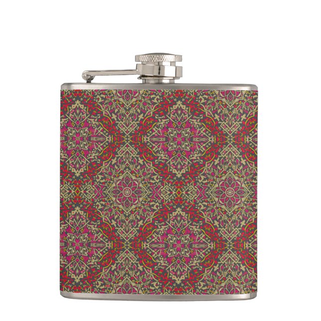 Intricate, Traditional Oriental Rug Motif Design Hip Flask (Front)