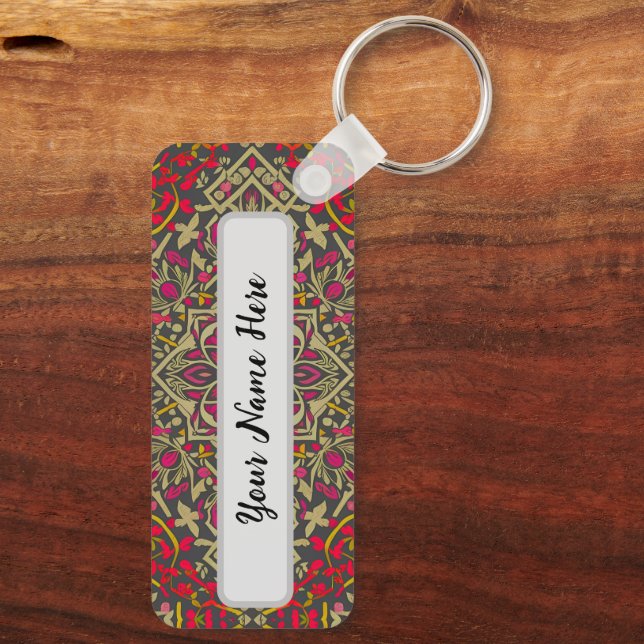 Intricate, Traditional Oriental Rug Motif Design Key Ring (Back)