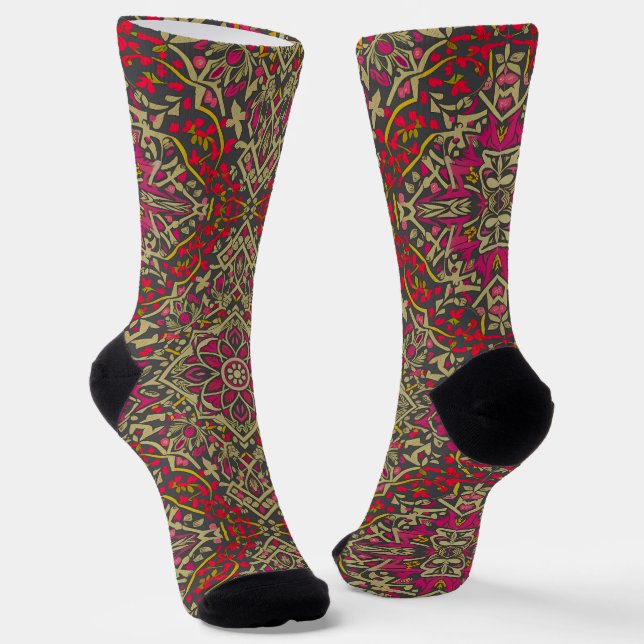 Intricate, Traditional Oriental Rug Motif Design Socks (Angled)