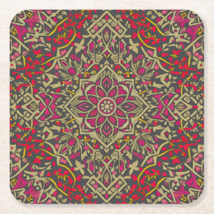 Intricate, Traditional Oriental Rug Motif Design Square Paper Coaster