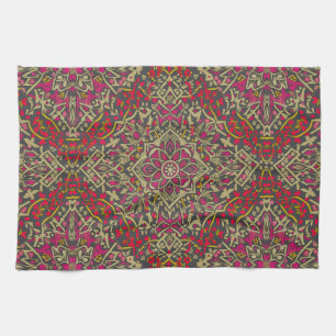 Intricate, Traditional Oriental Rug Motif Design Tea Towel