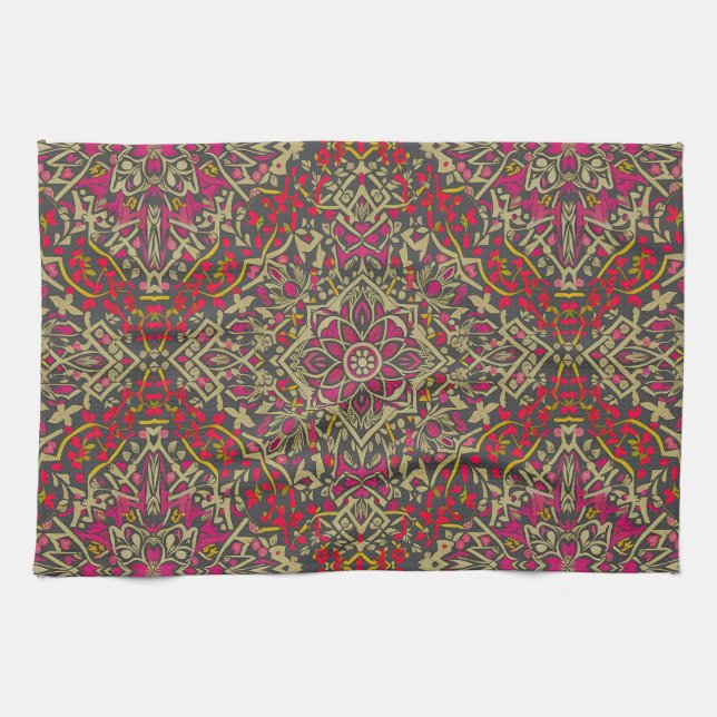 Intricate, Traditional Oriental Rug Motif Design Tea Towel (Horizontal)