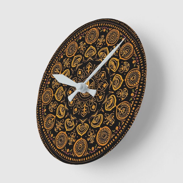 Intricate Traditional Warli Mandala Pattern Round Clock (Angle)