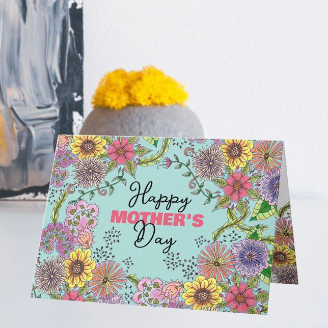 Intricate Vibrant Doodle Flowers Mother's Day Card (Creator Uploaded)