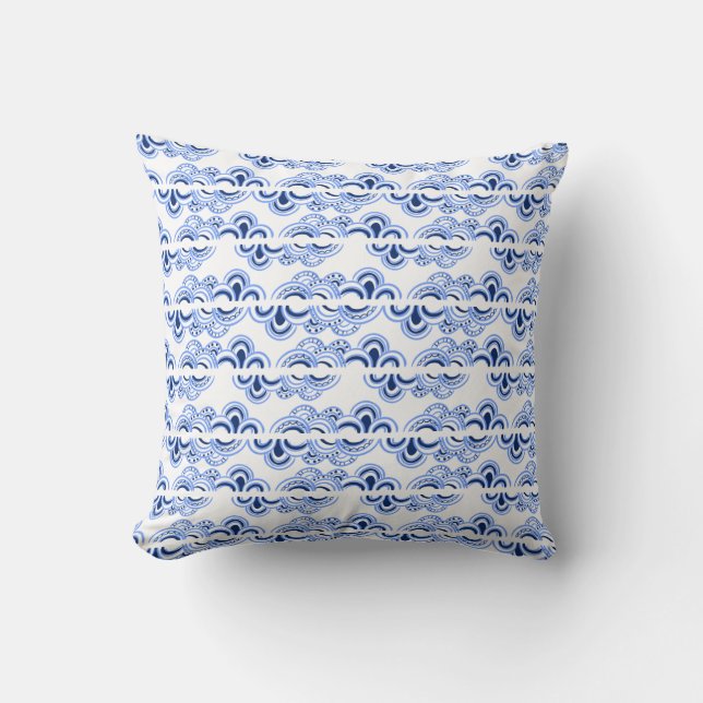 Intricate Wave Pattern  Blue Cushion (Front)