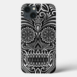 Intricate White and Black Sugar Skull iPhone 13 Case