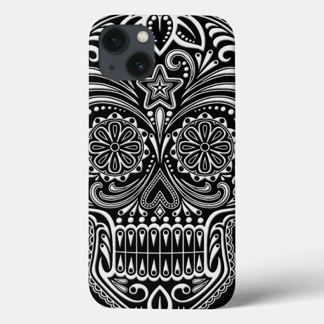 Intricate White and Black Sugar Skull Case-Mate iPhone Case (Back)
