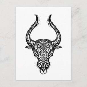 Intricate White Taurus Zodiac on Black Postcard