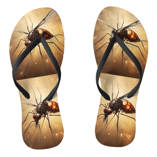 Intricate Wings: The Mosquito Fractal Art Flip Flops (Footbed)