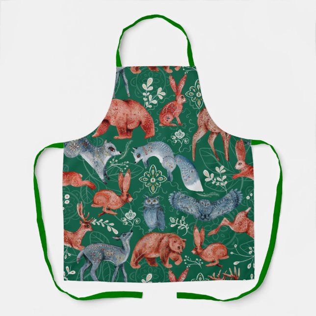 Intricate woodland animals pattern Apron (Front)
