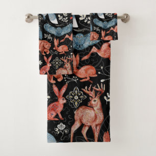  Intricate woodland animals pattern Bath Towel Set