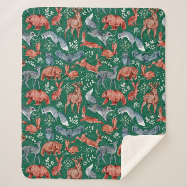  Intricate woodland animals pattern Sherpa Blanket (Front)