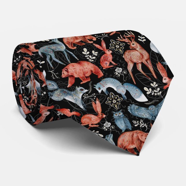  Intricate woodland animals pattern Tie (Rolled)